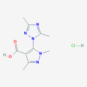 molecular formula C10H14ClN5O2 B1471569 5-(dimethyl-1H-1,2,4-triazol-1-yl)-1,3-dimethyl-1H-pyrazole-4-carboxylic acid hydrochloride CAS No. 1803593-87-4