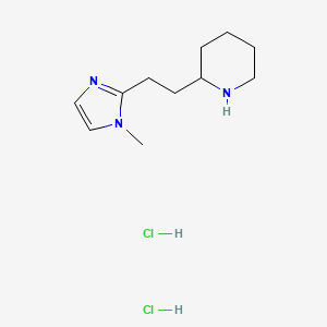molecular formula C11H21Cl2N3 B1471592 2-[2-(1-Methyl-1H-imidazol-2-yl)ethyl]piperidine dihydrochloride CAS No. 1609401-22-0