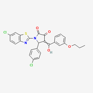 molecular formula C27H20Cl2N2O4S B14716141 1-(6-Chloro-1,3-benzothiazol-2-yl)-5-(4-chlorophenyl)-4-[hydroxy-(3-propoxyphenyl)methylidene]pyrrolidine-2,3-dione CAS No. 7018-35-1