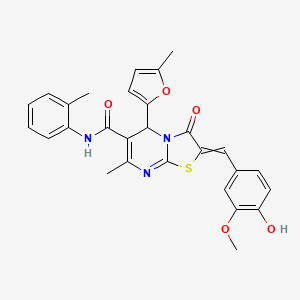 2-[(4-hydroxy-3-methoxyphenyl)methylidene]-7-methyl-5-(5-methylfuran-2-yl)-N-(2-methylphenyl)-3-oxo-5H-[1,3]thiazolo[3,2-a]pyrimidine-6-carboxamide