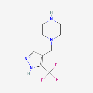 molecular formula C9H13F3N4 B1471796 1-((3-(trifluoromethyl)-1H-pyrazol-4-yl)methyl)piperazine CAS No. 1516312-66-5
