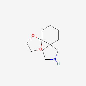 molecular formula C11H19NO2 B1471838 1,4-Dioxa-8-azadispiro[4.0.4(6).4(5)]tetradecane CAS No. 1528698-07-8