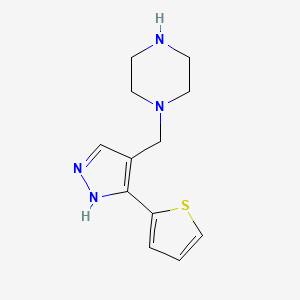 molecular formula C12H16N4S B1471841 1-((3-(thiophen-2-yl)-1H-pyrazol-4-yl)methyl)piperazine CAS No. 1530973-15-9