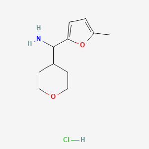 molecular formula C11H18ClNO2 B1472046 (5-methylfuran-2-yl)(tetrahydro-2H-pyran-4-yl)methanamine hydrochloride CAS No. 1864052-17-4