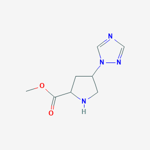 molecular formula C8H12N4O2 B1472076 methyl 4-(1H-1,2,4-triazol-1-yl)pyrrolidine-2-carboxylate CAS No. 1706431-35-7