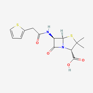 molecular formula C14H16N2O4S2 B14721499 (2S,5R,6R)-3,3-dimethyl-7-oxo-6-[(2-thiophen-2-ylacetyl)amino]-4-thia-1-azabicyclo[3.2.0]heptane-2-carboxylic acid CAS No. 13268-65-0