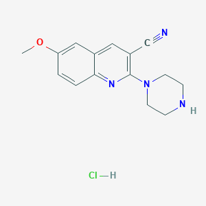 molecular formula C15H17ClN4O B1472188 6-Methoxy-2-(piperazin-1-yl)quinolin-3-carbonitrile Hydrochloride CAS No. 1333254-61-7