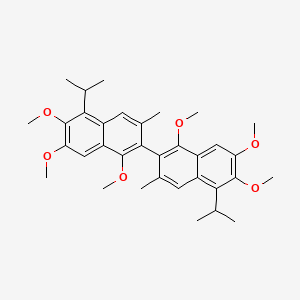 molecular formula C34H42O6 B14722052 2,2'-Binaphthalene, 1,1',6,6',7,7'-hexamethoxy-3,3'-dimethyl-5,5'-bis(1-methylethyl)- CAS No. 7144-61-8