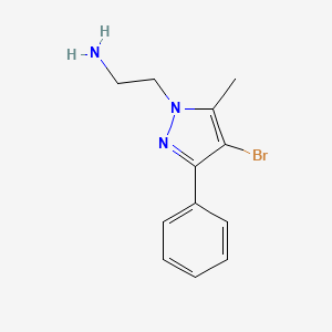 molecular formula C12H14BrN3 B1472300 2-(4-bromo-5-methyl-3-phenyl-1H-pyrazol-1-yl)ethan-1-amine CAS No. 1511321-99-5