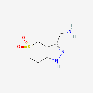molecular formula C7H11N3O2S B1472321 3-(Aminomethyl)-2,4,6,7-tetrahydrothiopyrano[4,3-c]pyrazole 5,5-dioxide CAS No. 1351384-13-8