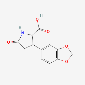 molecular formula C12H11NO5 B1472347 3-(1,3-Benzodioxol-5-yl)-5-oxoproline CAS No. 1219178-94-5