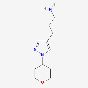 molecular formula C11H19N3O B1472473 3-[1-(oxan-4-yl)-1H-pyrazol-4-yl]propan-1-amine CAS No. 1556655-35-6