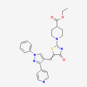 Ethyl 1-(4-oxo-5-{[1-phenyl-3-(pyridin-4-yl)-1H-pyrazol-4-yl]methylidene}-4,5-dihydro-1,3-thiazol-2-yl)piperidine-4-carboxylate