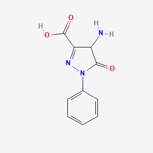 molecular formula C10H9N3O3 B14725485 4-Amino-5-oxo-1-phenyl-4,5-dihydro-1H-pyrazole-3-carboxylic acid CAS No. 13558-26-4