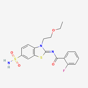 N-[3-(2-ethoxyethyl)-6-sulfamoyl-benzothiazol-2-ylidene]-2-fluoro-benzamide