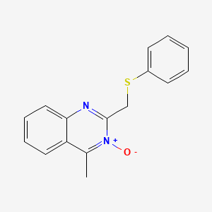 molecular formula C16H14N2OS B14725672 Quinazoline, 4-methyl-2-((phenylthio)methyl)-, 3-oxide CAS No. 6327-36-2