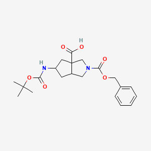 molecular formula C21H28N2O6 B1472570 2-((benzyloxy)carbonyl)-5-((tert-butoxycarbonyl)amino)hexahydrocyclopenta[c]pyrrole-3a(1H)-carboxylic acid CAS No. 2097967-92-3