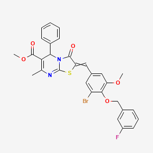 Methyl 2-({3-bromo-4-[(3-fluorophenyl)methoxy]-5-methoxyphenyl}methylidene)-7-methyl-3-oxo-5-phenyl-2,3-dihydro-5H-[1,3]thiazolo[3,2-a]pyrimidine-6-carboxylate