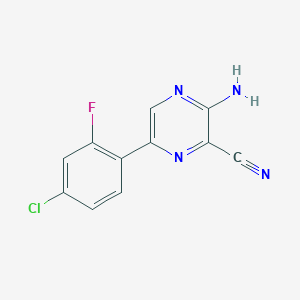 molecular formula C11H6ClFN4 B1472682 3-Amino-6-(4-chloro-2-fluorophenyl)pyrazine-2-carbonitrile CAS No. 1621413-91-9