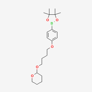 molecular formula C21H33BO5 B1472696 4,4,5,5-Tetramethyl-2-(4-(4-((tetrahydro-2H-pyran-2-yl)oxy)butoxy)-phenyl)-1,3,2-dioxaborolane CAS No. 1210827-89-6