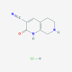 molecular formula C9H10ClN3O B1472842 2-Oxo-1,2,5,6,7,8-hexahydro-1,7-naphthyridine-3-carbonitrile hydrochloride CAS No. 1822828-11-4