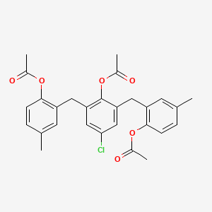 molecular formula C28H27ClO6 B14729489 2-{2-(Acetyloxy)-3-[2-(acetyloxy)-5-methylbenzyl]-5-chlorobenzyl}-4-methylphenyl acetate CAS No. 6640-96-6