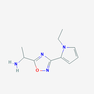 molecular formula C10H14N4O B1472969 1-(3-(1-ethyl-1H-pyrrol-2-yl)-1,2,4-oxadiazol-5-yl)ethan-1-amine CAS No. 1955561-44-0