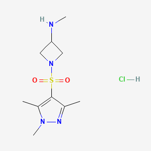 molecular formula C10H19ClN4O2S B1473218 N-methyl-1-((1,3,5-trimethyl-1H-pyrazol-4-yl)sulfonyl)azetidin-3-amine hydrochloride CAS No. 2098000-07-6