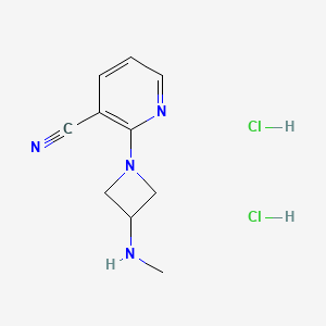 molecular formula C10H14Cl2N4 B1473239 2-(3-(Methylamino)azetidin-1-yl)nicotinonitrile dihydrochloride CAS No. 2098124-50-4