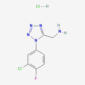 molecular formula C8H8Cl2FN5 B1473310 {[1-(3-chloro-4-fluorophenyl)-1H-tetrazol-5-yl]methyl}amine hydrochloride CAS No. 1426291-30-6