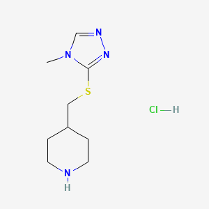 molecular formula C9H17ClN4S B1473388 4-{[(4-methyl-4H-1,2,4-triazol-3-yl)sulfanyl]methyl}piperidine hydrochloride CAS No. 1864051-89-7
