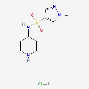molecular formula C9H17ClN4O2S B1473398 1-methyl-N-piperidin-4-yl-1H-pyrazole-4-sulfonamide hydrochloride CAS No. 2039626-01-0