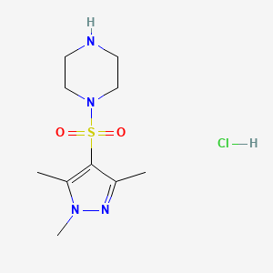 molecular formula C10H19ClN4O2S B1473402 1-[(1,3,5-三甲基-1H-吡唑-4-基)磺酰基]哌嗪盐酸盐 CAS No. 1576216-95-9