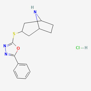 molecular formula C15H18ClN3OS B1473436 3-[(5-Phenyl-1,3,4-oxadiazol-2-yl)sulfanyl]-8-azabicyclo[3.2.1]octane hydrochloride CAS No. 1955556-66-7