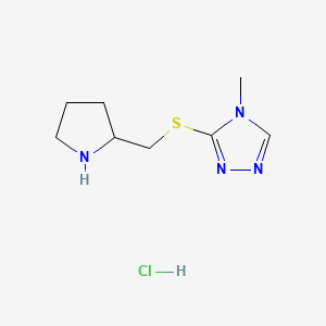 molecular formula C8H15ClN4S B1473437 4-methyl-3-[(pyrrolidin-2-ylmethyl)sulfanyl]-4H-1,2,4-triazole hydrochloride CAS No. 1864051-78-4