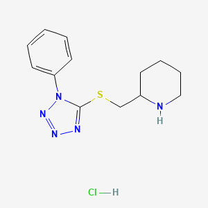 molecular formula C13H18ClN5S B1473446 2-{[(1-phenyl-1H-1,2,3,4-tetrazol-5-yl)sulfanyl]methyl}piperidine hydrochloride CAS No. 1864014-60-7