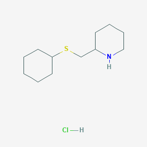 molecular formula C12H24ClNS B1473461 2-[(环己硫烷基)甲基]哌啶盐酸盐 CAS No. 1864073-42-6