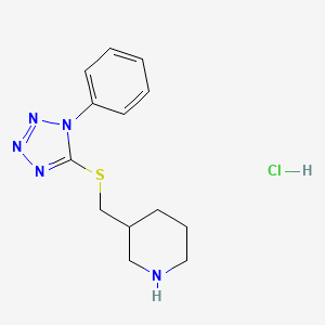 molecular formula C13H18ClN5S B1473481 3-{[(1-phenyl-1H-1,2,3,4-tetrazol-5-yl)sulfanyl]methyl}piperidine hydrochloride CAS No. 1864052-16-3