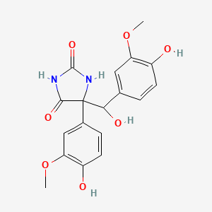 molecular formula C18H18N2O7 B14737389 5-[Hydroxy(4-hydroxy-3-methoxyphenyl)methyl]-5-(4-hydroxy-3-methoxyphenyl)imidazolidine-2,4-dione CAS No. 6295-70-1