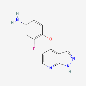 molecular formula C12H9FN4O B1473770 4-((1H-吡唑并[3,4-b]吡啶-4-基)氧基)-3-氟苯胺 CAS No. 1115490-85-1
