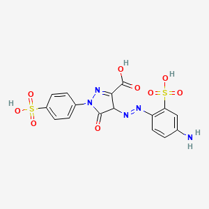 molecular formula C16H13N5O9S2 B14740338 4-((4-Amino-2-sulfophenyl)azo)-4,5-dihydro-5-oxo-1-(4-sulfophenyl)-1H-pyrazole-3-carboxylic acid CAS No. 5656-10-0