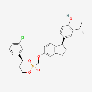 molecular formula C29H32ClO5P B14746069 4-[(1R)-5-[[(4S)-4-(3-chlorophenyl)-2-oxo-1,3,2lambda5-dioxaphosphinan-2-yl]methoxy]-7-methyl-2,3-dihydro-1H-inden-1-yl]-2-propan-2-ylphenol 