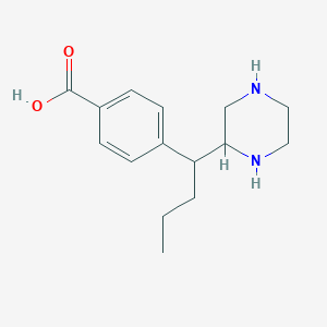 molecular formula C15H22N2O2 B14746096 4-[1-(2-Piperazinyl)butyl]benzoic acid 