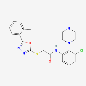 molecular formula C22H24ClN5O2S B14746282 N-[3-Chloro-2-(4-methylpiperazin-1-yl)phenyl]-2-{[5-(2-methylphenyl)-1,3,4-oxadiazol-2-yl]sulfanyl}acetamide CAS No. 5399-77-9