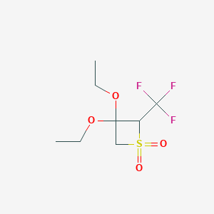 molecular formula C8H13F3O4S B14747607 3,3-Diethoxy-2-(trifluoromethyl)thietane 1,1-dioxide CAS No. 834-62-8