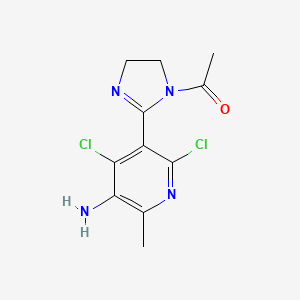 1-[2-(5-amino-2,4-dichloro-6-methyl-3-pyridyl)-4,5-dihydroimidazol-1-yl]ethanone;1-(2-((4,6-Dichloro-2-methylpyrimidin-5-yl)amino)-4,5-dihydro-1H-imidazol-1-yl)ethanone