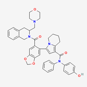 molecular formula C43H42N4O6 B14748703 N-(4-hydroxyphenyl)-3-[6-[3-(morpholin-4-ylmethyl)-3,4-dihydro-1H-isoquinoline-2-carbonyl]-1,3-benzodioxol-5-yl]-N-phenyl-5,6,7,8-tetrahydroindolizine-1-carboxamide 