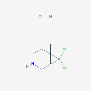 molecular formula C7H12Cl3N B1474899 7,7-Dichloro-6-methyl-3-azabicyclo[4.1.0]heptane hydrochloride CAS No. 1803584-25-9
