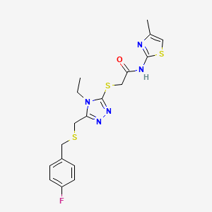 molecular formula C18H20FN5OS3 B14749705 2-[[4-ethyl-5-[(4-fluorophenyl)methylsulfanylmethyl]-1,2,4-triazol-3-yl]sulfanyl]-N-(4-methyl-1,3-thiazol-2-yl)acetamide CAS No. 5188-65-8