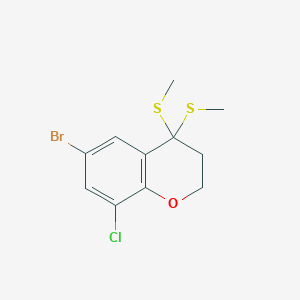 molecular formula C11H12BrClOS2 B1475046 6-溴-8-氯-4,4-双(甲硫基)-2,3-二氢色烯 CAS No. 1350761-67-9